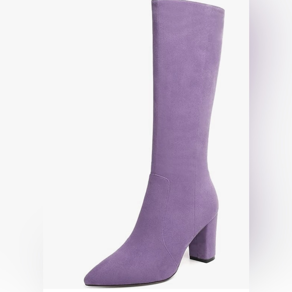 MODENCOCO Womens Side Zip Pointed Toe Fall Winter Knee High Boots